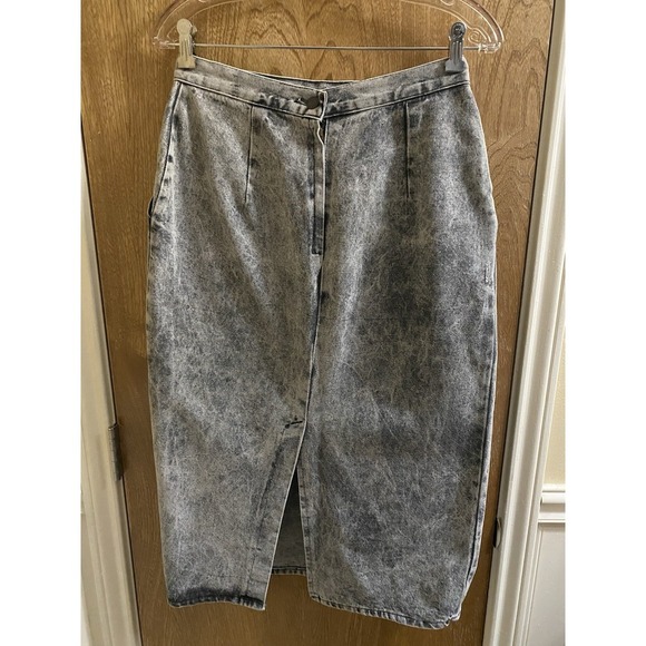 Vintage 80's Kayo of California Denim Gray Acid Wash Pencil Skirt Slit Sz 13/14 - Picture 2 of 11
